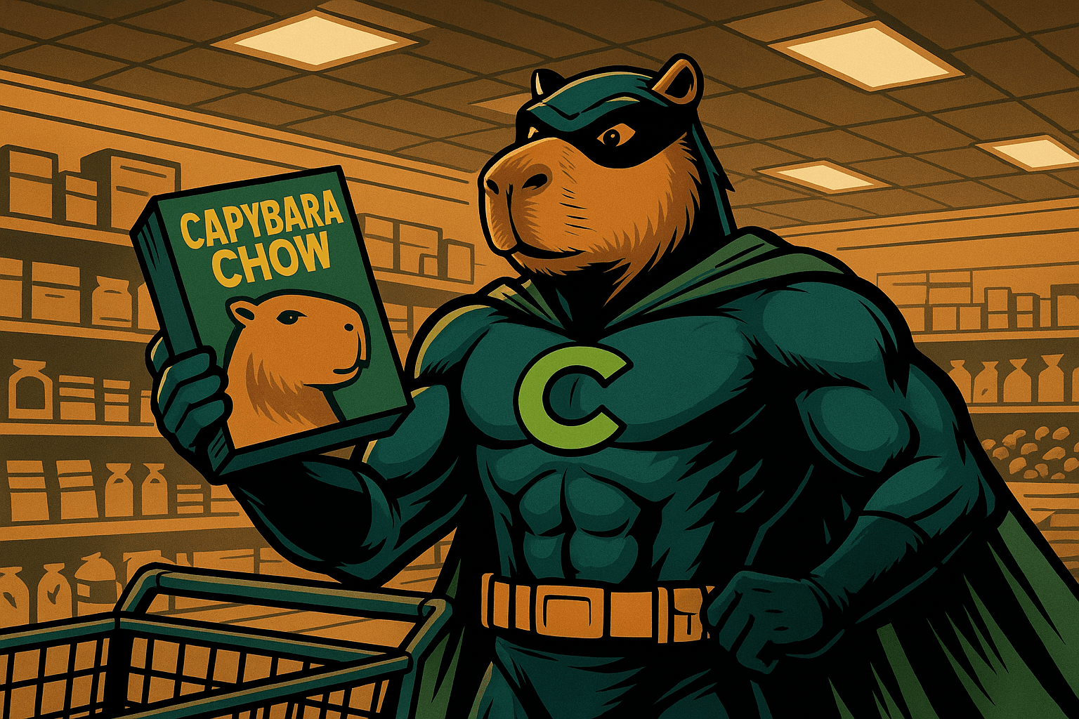 Capyman buying groceries at the store