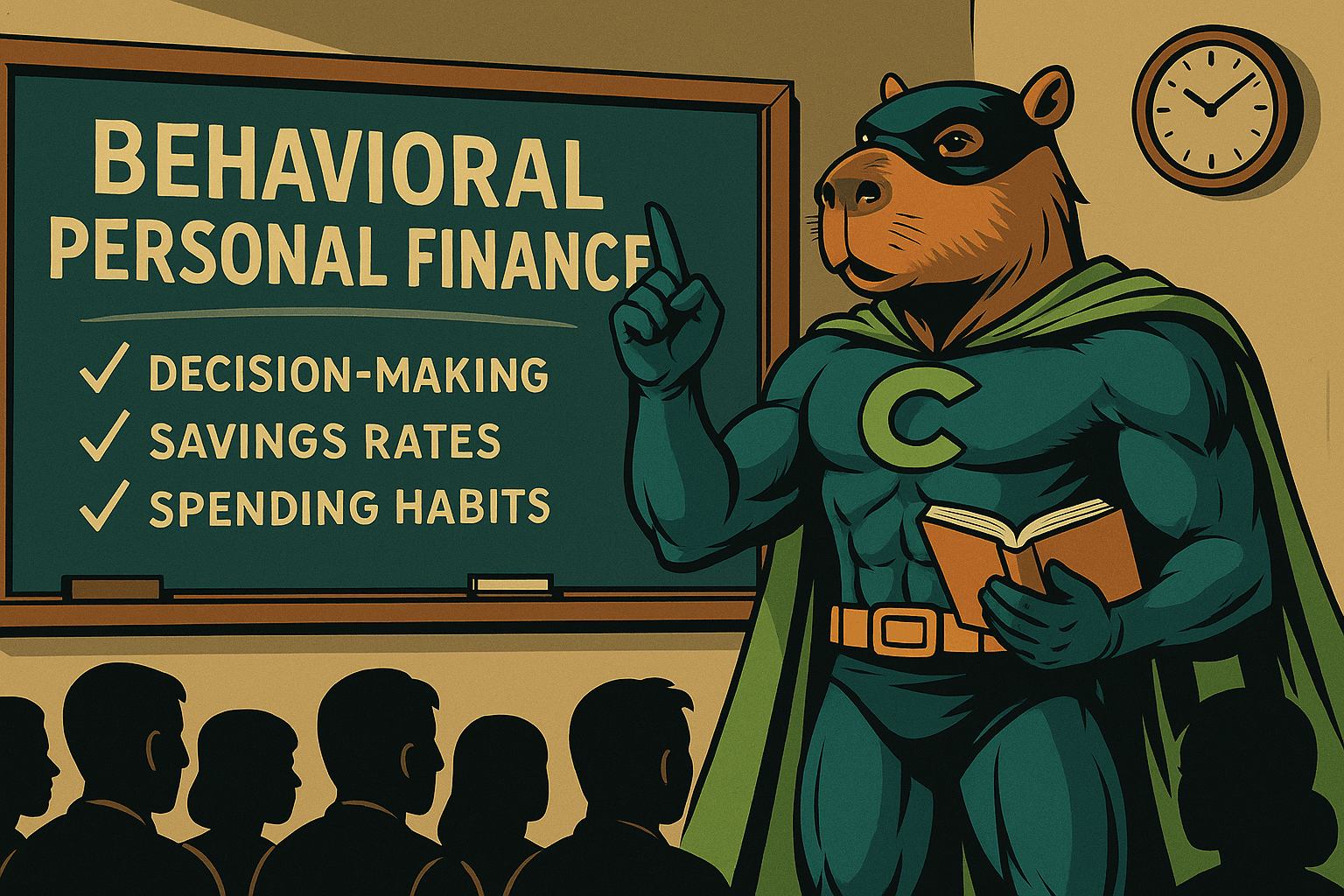 Capyman lecturing on the psychology of money